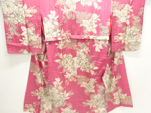 JAPANESE KIMONO / ANTIQUE JUBAN / SILK / KINSHA / PEONY